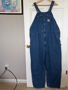 Carhartt 50x32 Blue Denim Work Overalls